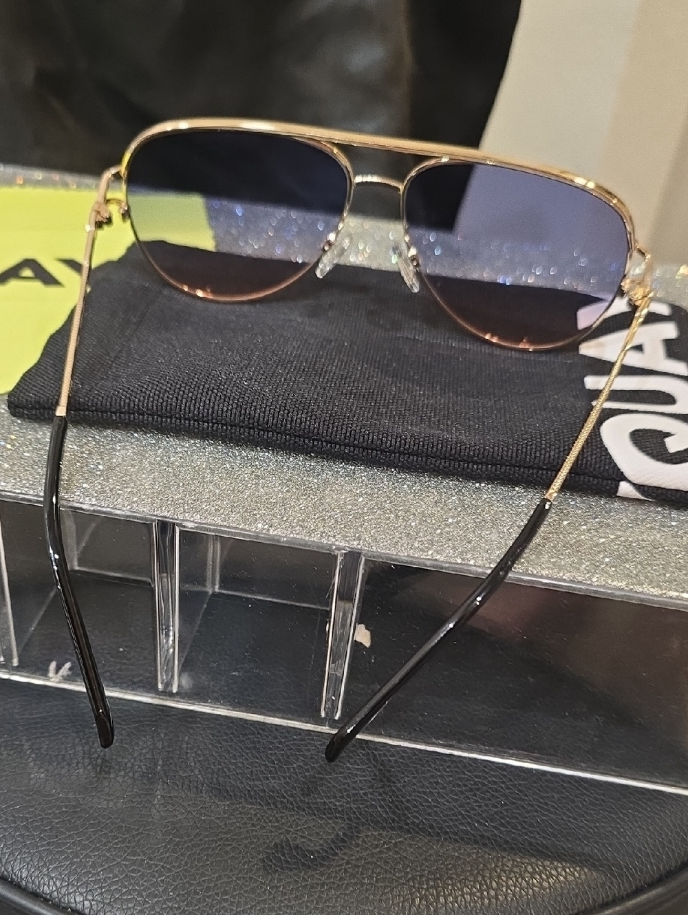 Quay Australia High Key Twist Large Aviator Sunglasses- Gold/Blue Rose - Picture 9 of 9